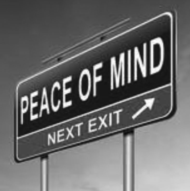 Image of a sign reading Peace of Mind: Next Exit