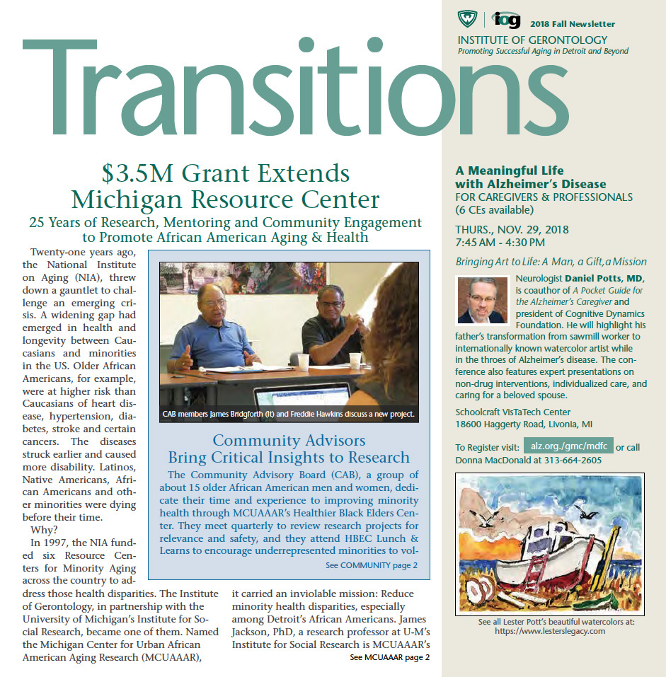 Cover of Transitions Fall 2018 newsletter.