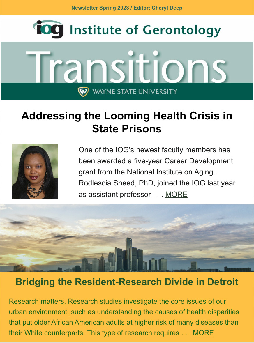 Cover of Transitions Spring 2023 newsletter.