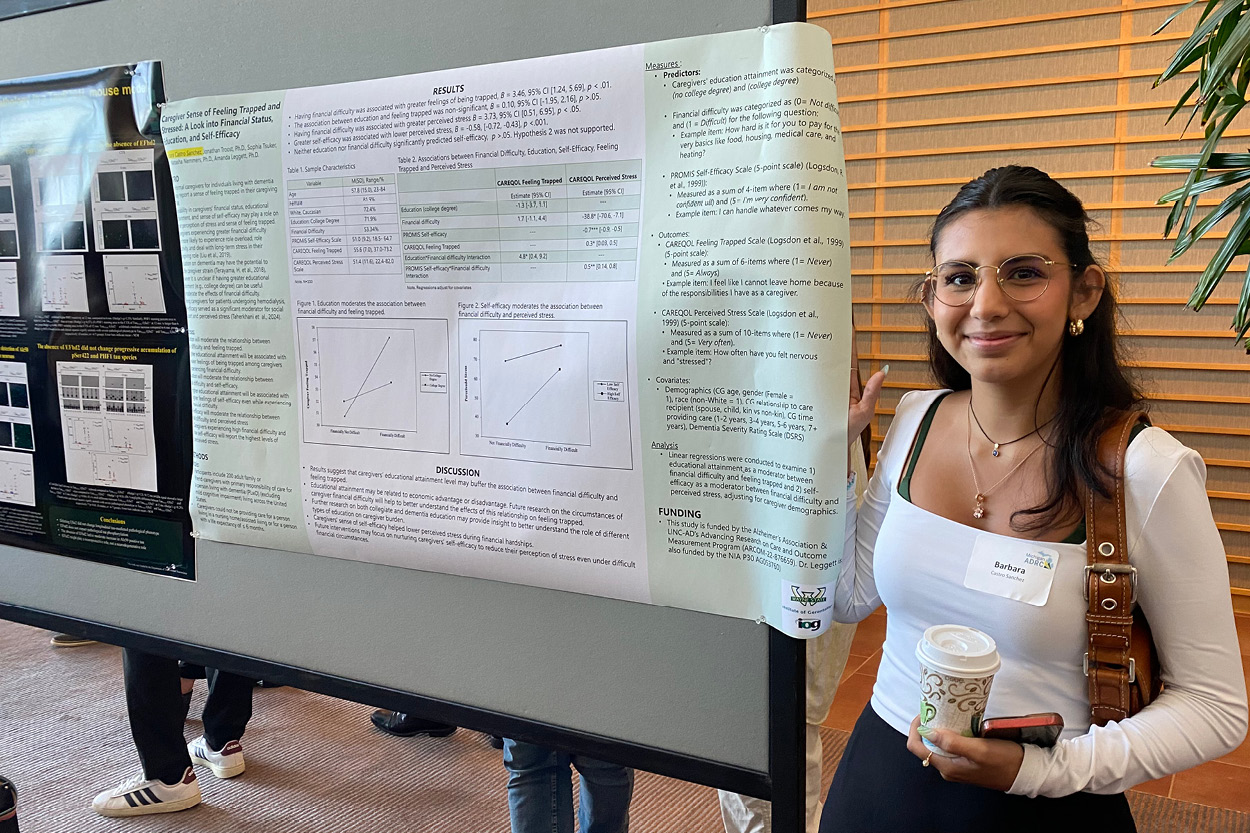 Undergrad Barbara Castro Sanchez showing off a visual presentation.