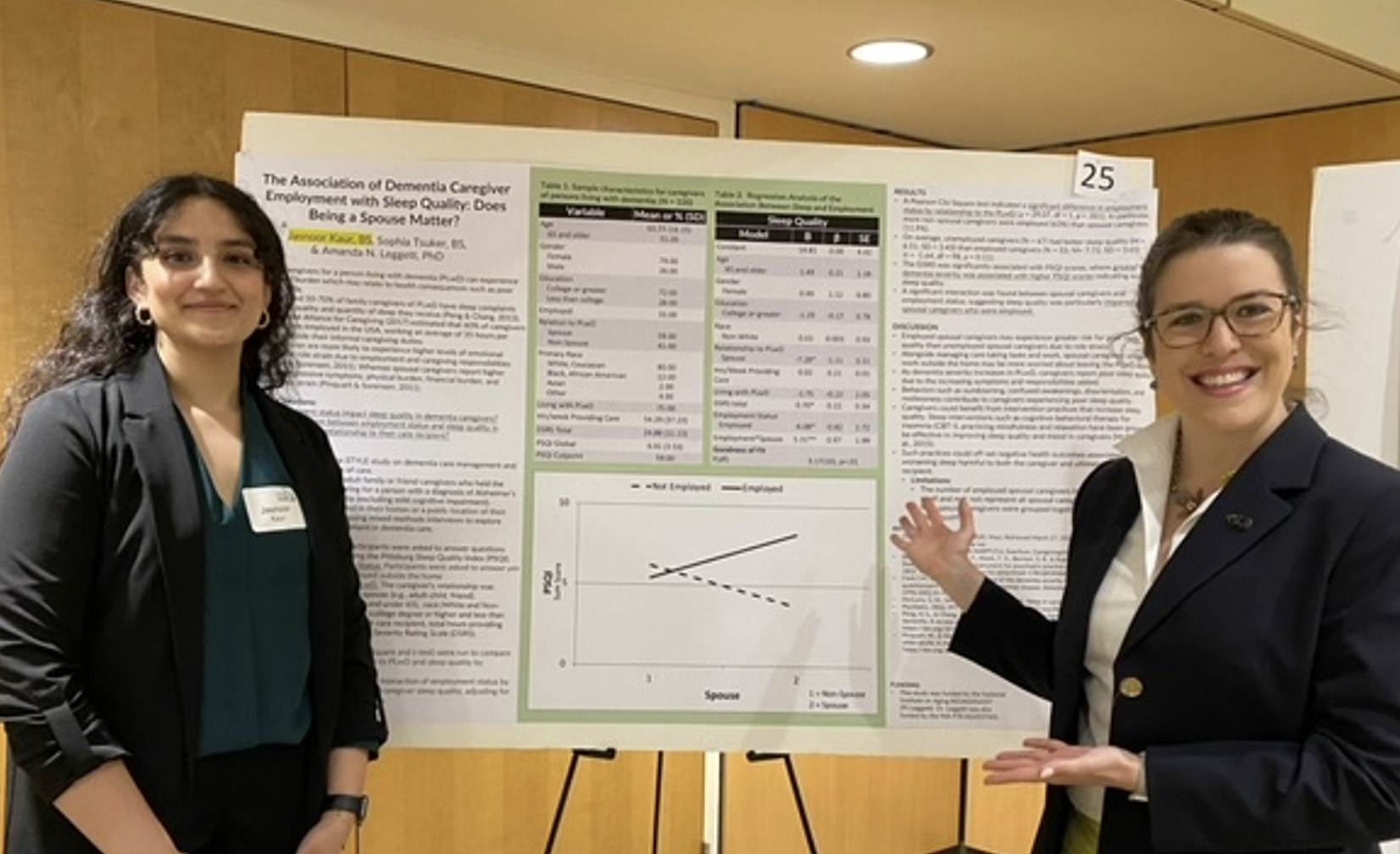 Jasnoor Kaur and Amanda Leggett showing off a data presentation.