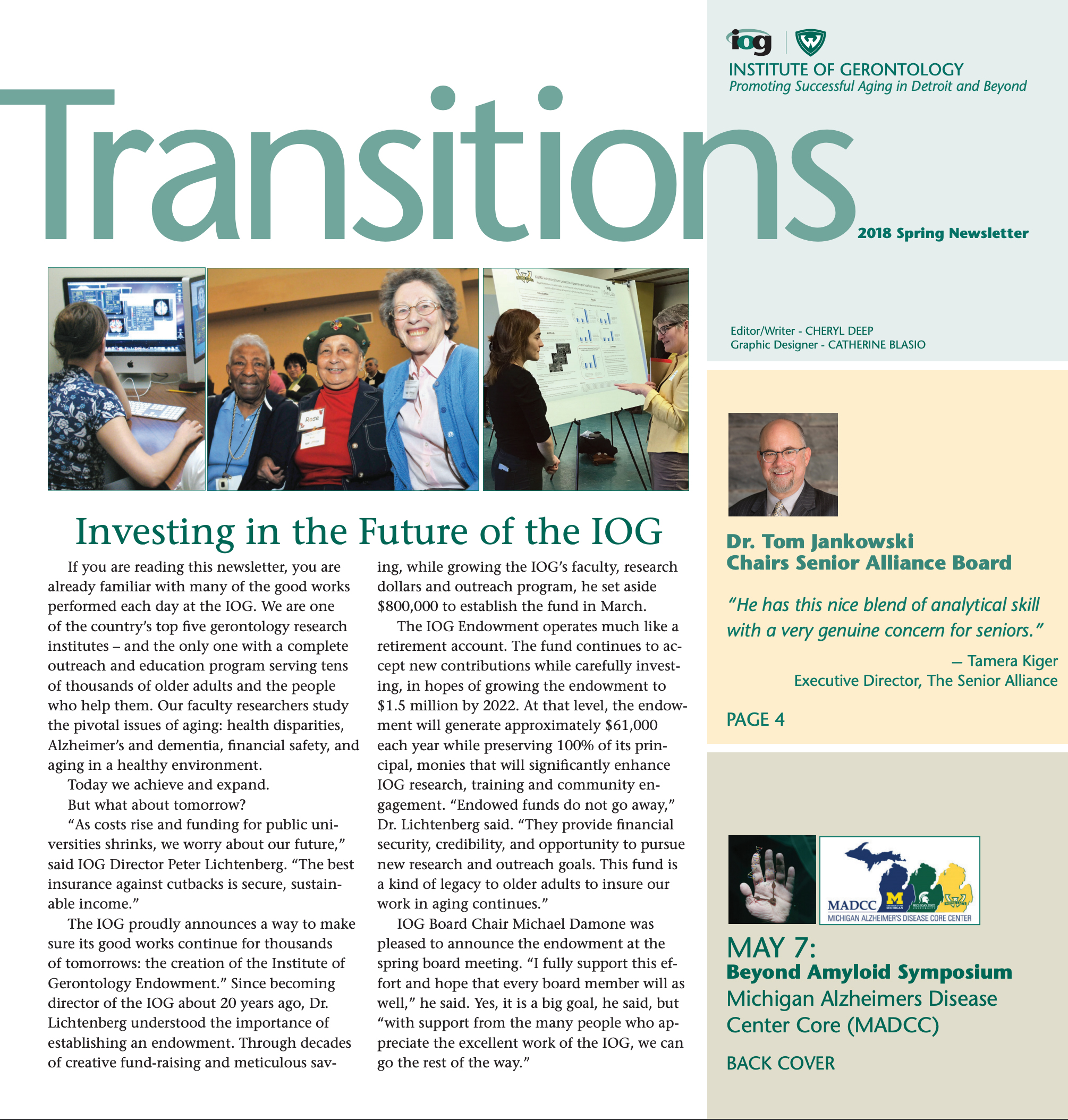 Cover of Transitions Spring 2018 newsletter.